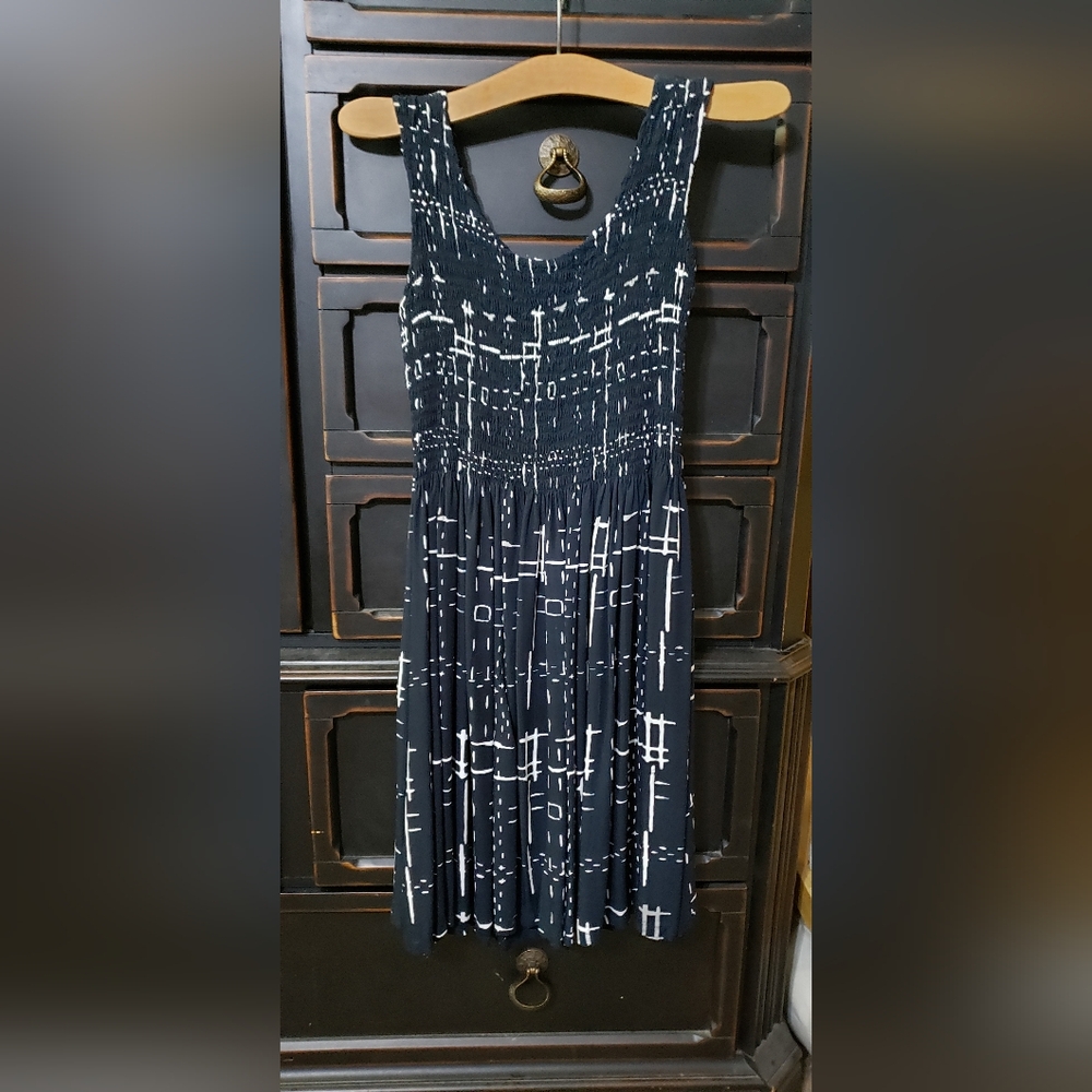 Dark Navy And White Smocked Dress By Go Fish